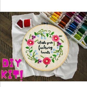 Stamped embroidery DIY Kit sarcastic wall art